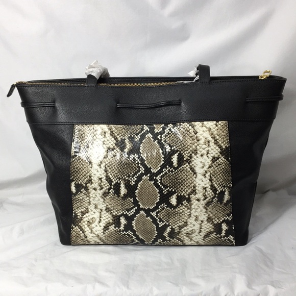 Talbots Top Zip Leather Snakeskin Tote Purse with Shoulder Straps NEW With Tags - Picture 7 of 15